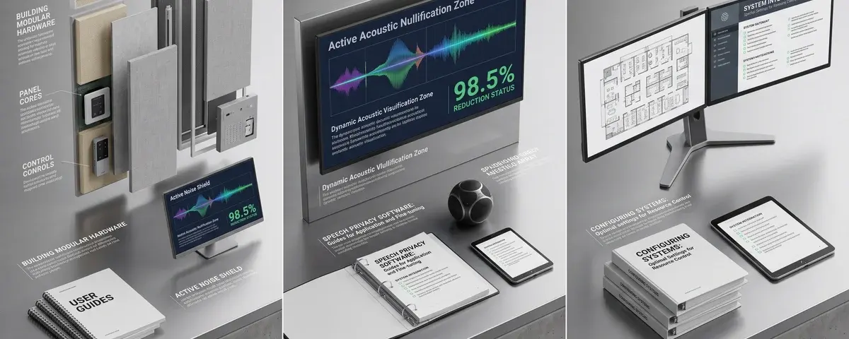 Modular acoustic hardware guides, speech privacy software documentation, and system integration reference materials.